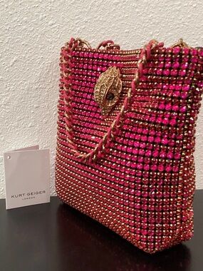 Kurt Geiger Fuchsia Crystal-Embellished Shoulder Bag with Gold Chain
